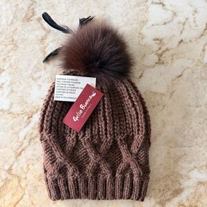 Gelso Bianco Brown Hat with Genuine Fox Pom-Pom - NWT